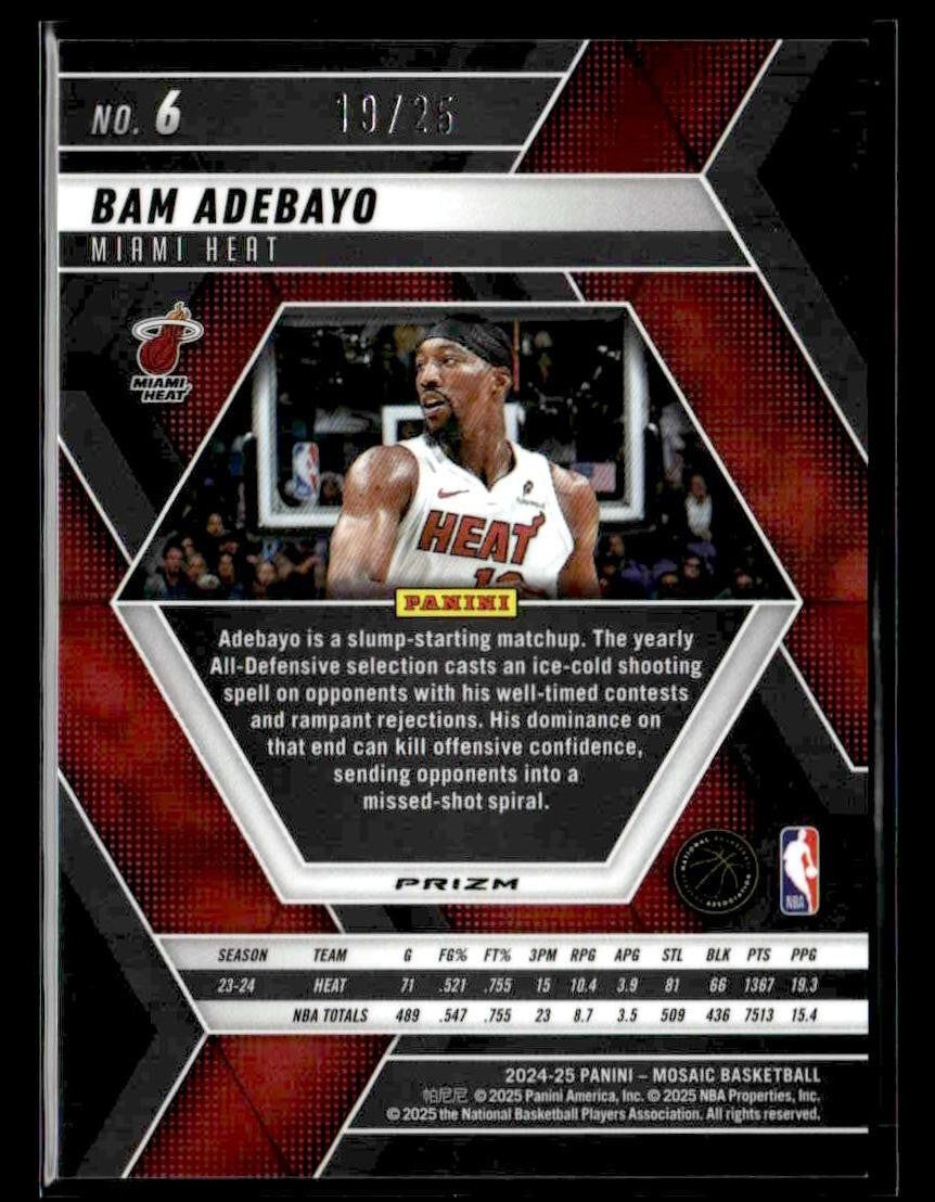2024-25 Panini Mosaic #6 Bam Adebayo White Mosaic