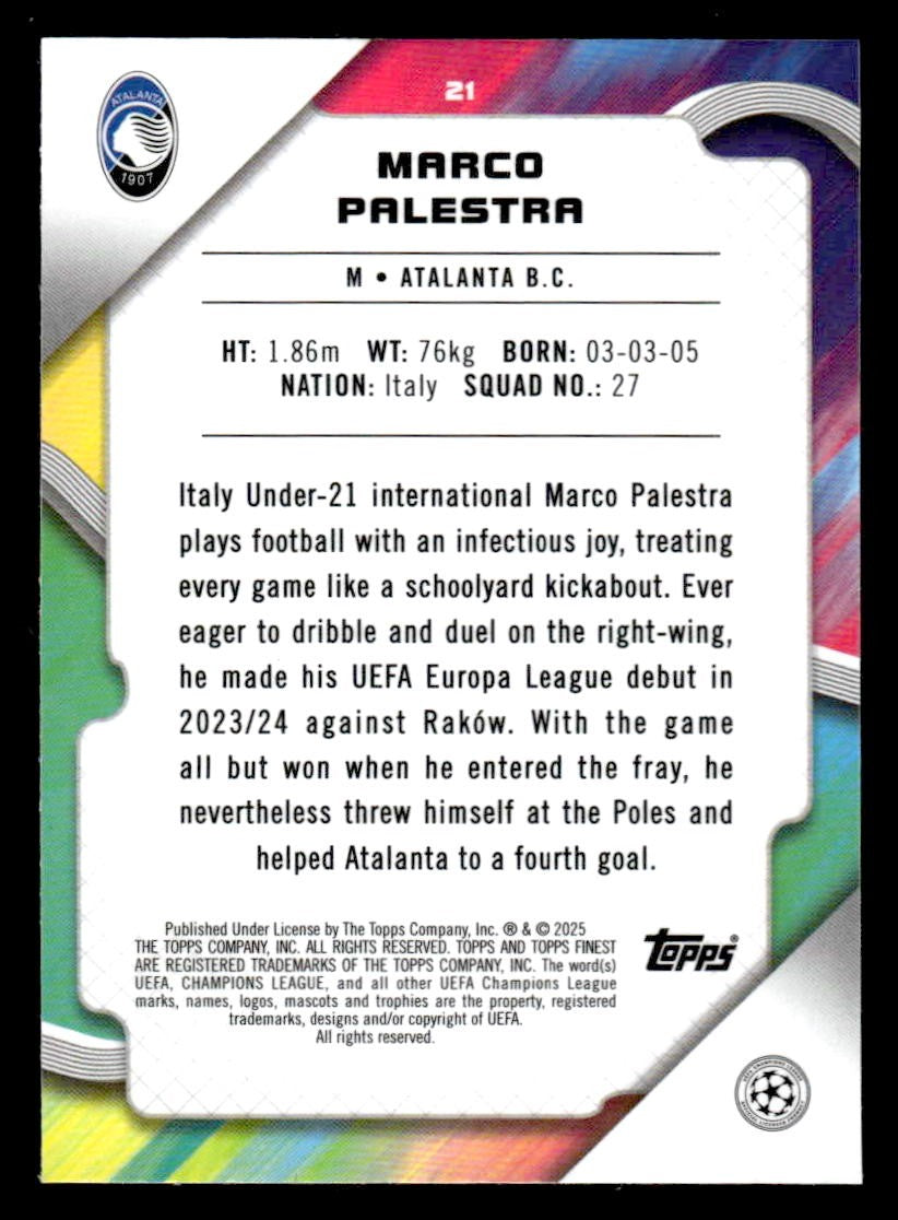 2024-25 Topps Finest UEFA Club Comp #21 Marco Palestra