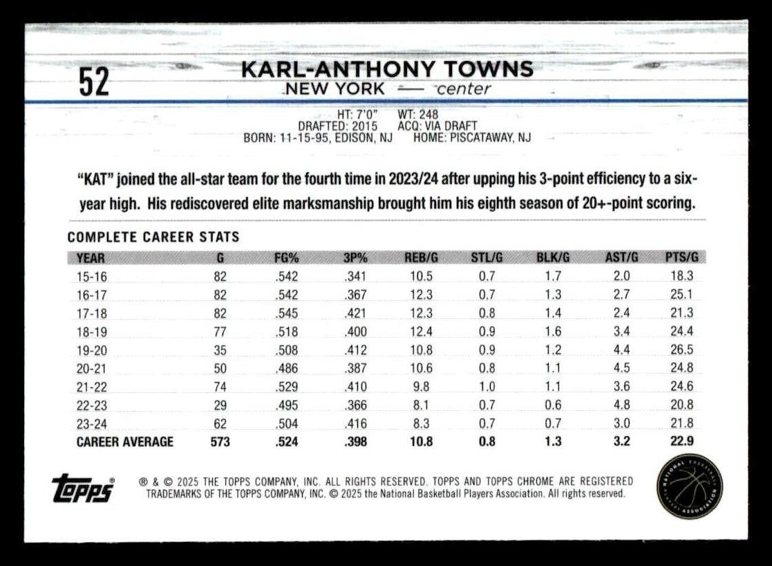 2024-25 Topps Chrome #52 Karl-Anthony Towns