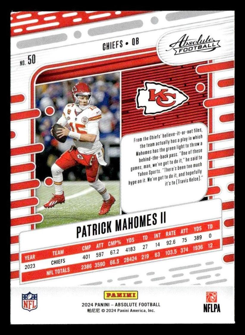 2024 Panini Absolute #50 Patrick Mahomes II Retail