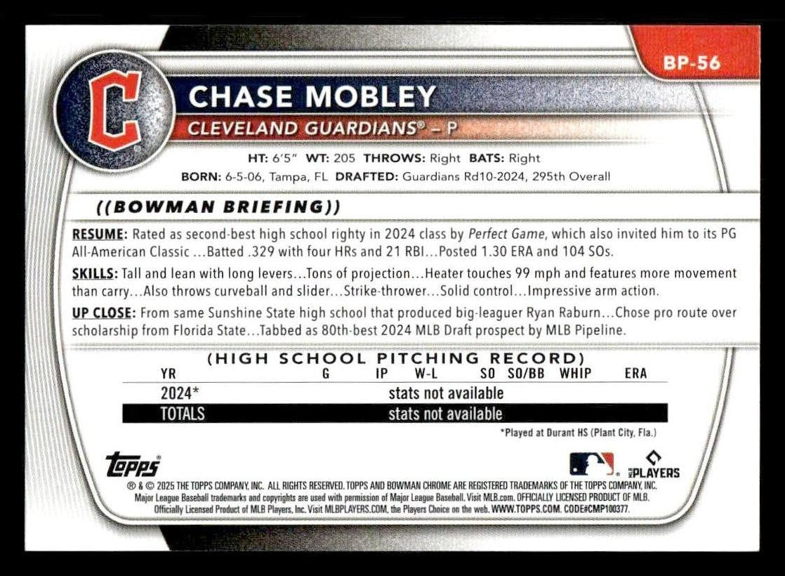 2025 Bowman #BP-56 Chase Mobley Prospects