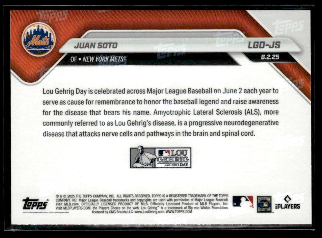 2025 Topps Now Lou Gehrig Day: Presented by Sarah Langs #LGD-JS Juan Soto