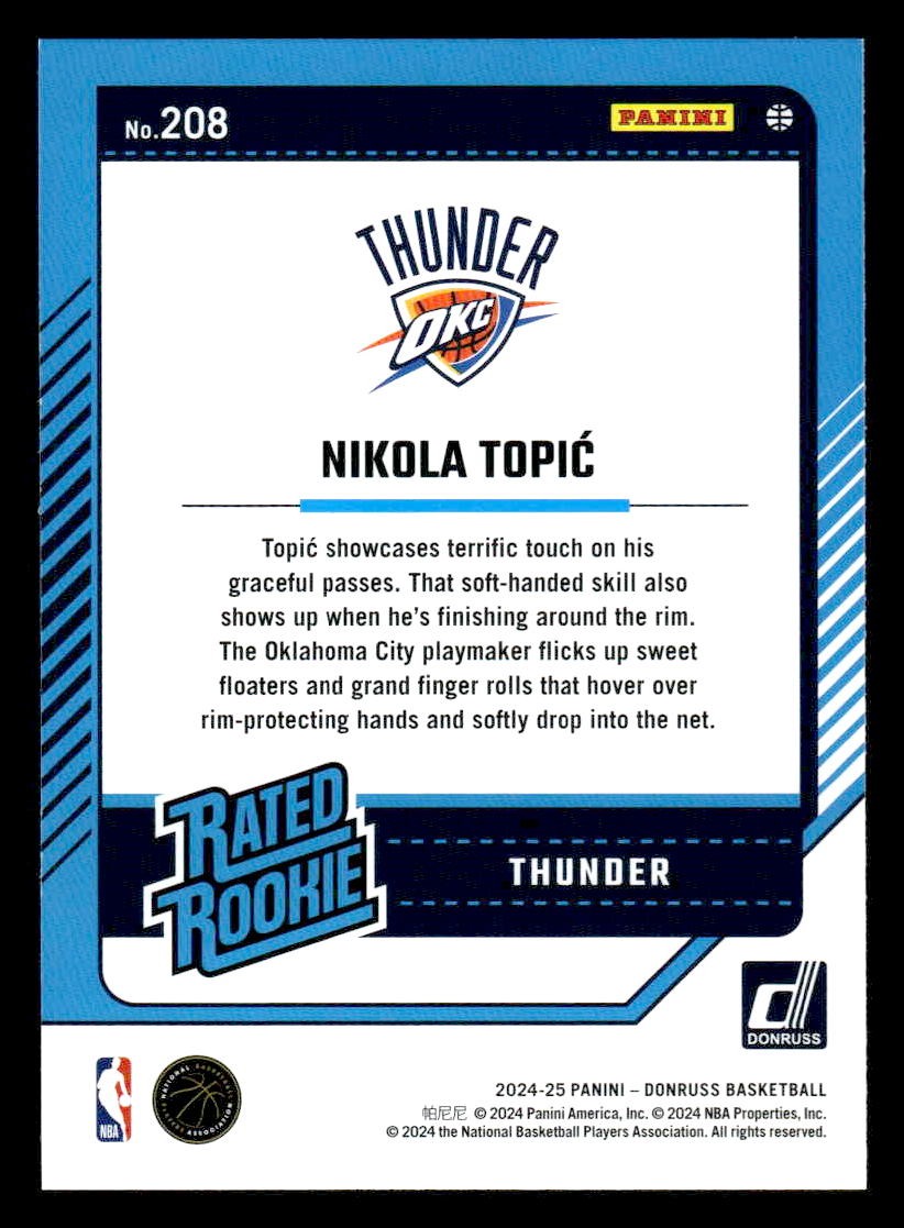2024-25 Donruss #208 Nikola Topic