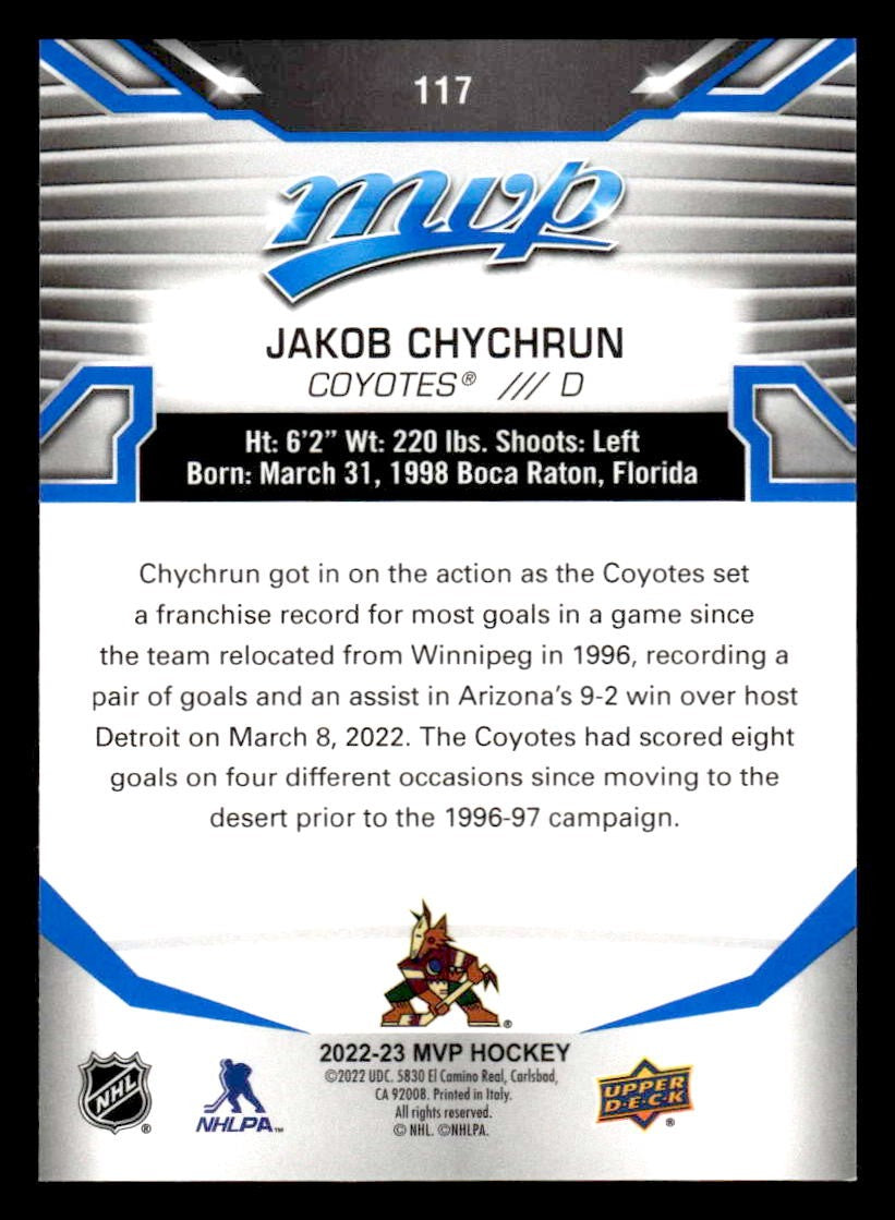 2022-23 Upper Deck MVP #117 Jakob Chychrun Blue Script
