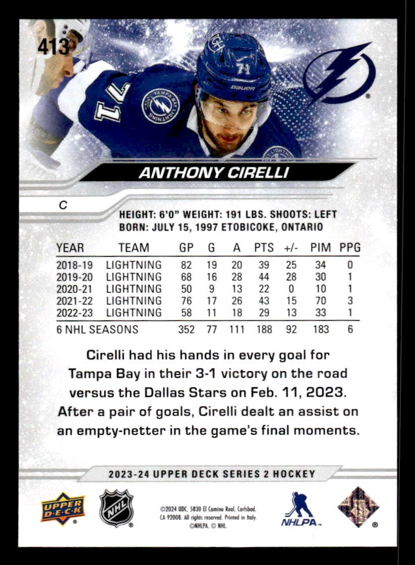 2023-24 Upper Deck #413 Anthony Cirelli