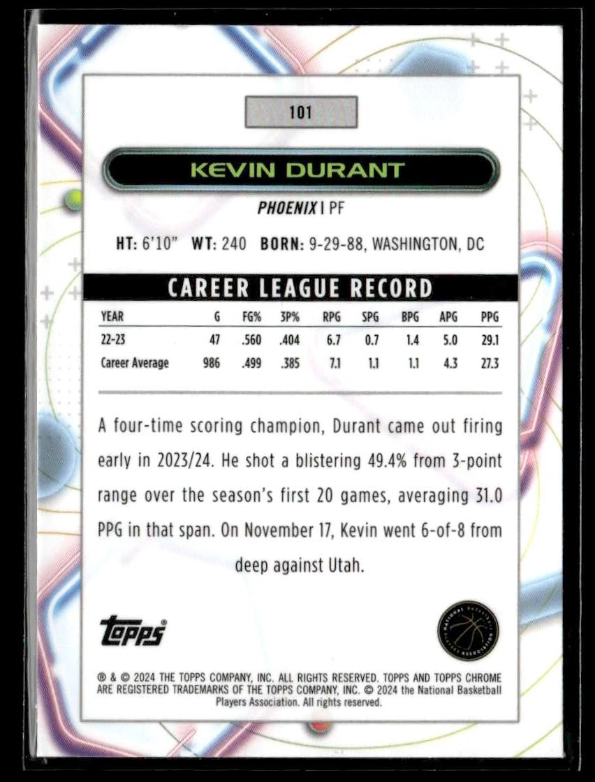 2023-24 Topps Chrome Cosmic #101 Kevin Durant Aqua Equinox Refractors #/149