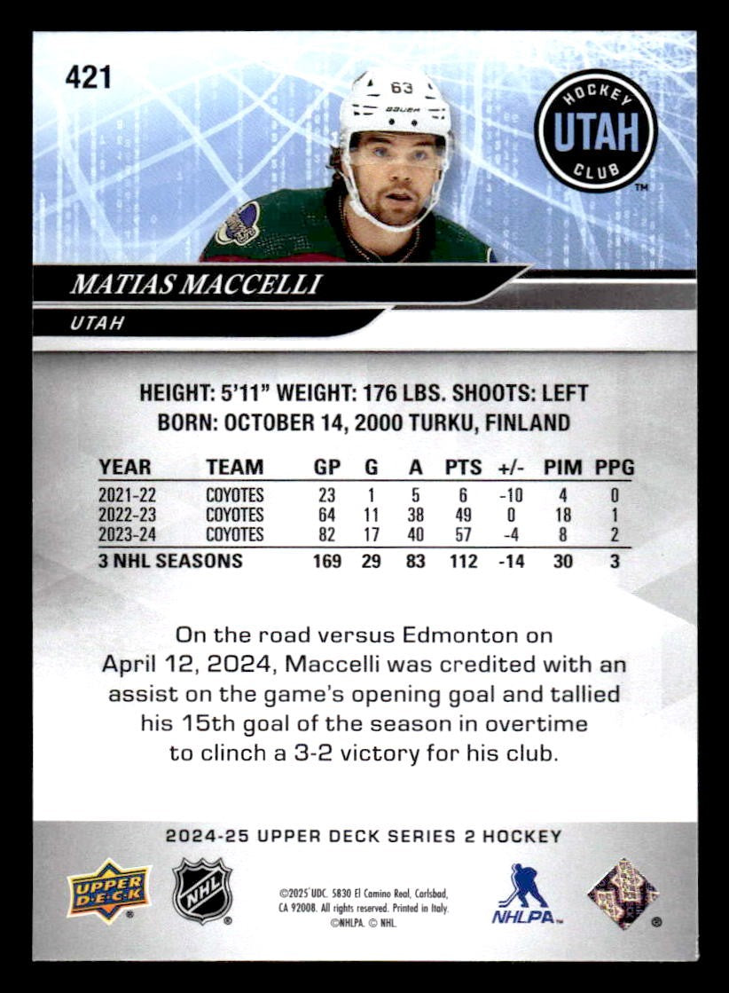 2024-25 Upper Deck #421 Matias Maccelli