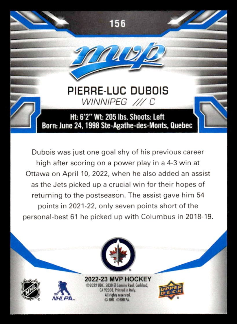 2022-23 Upper Deck MVP #156 Pierre-Luc Dubois Blue Script