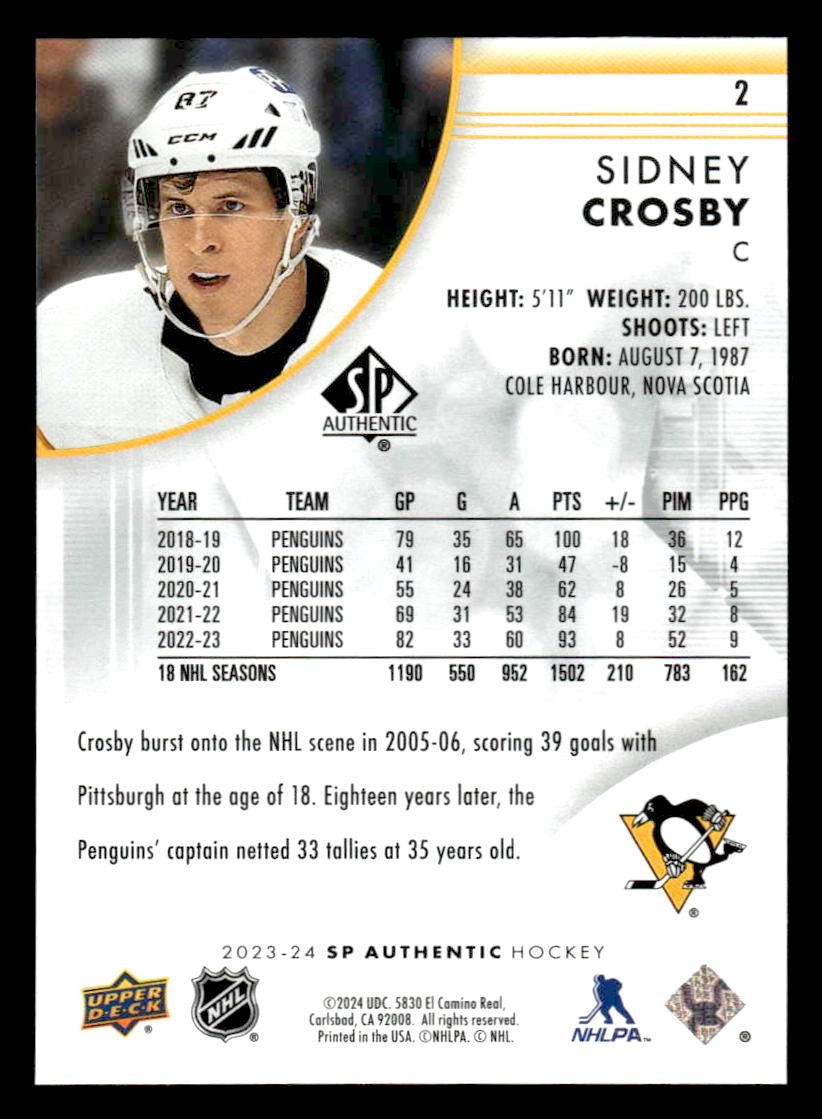 2023-24 SP Authentic #2 Sidney Crosby