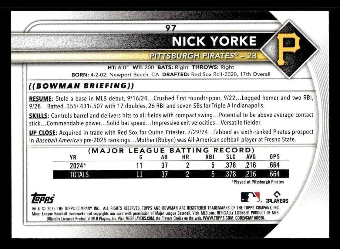 2025 Bowman #97 Nick Yorke