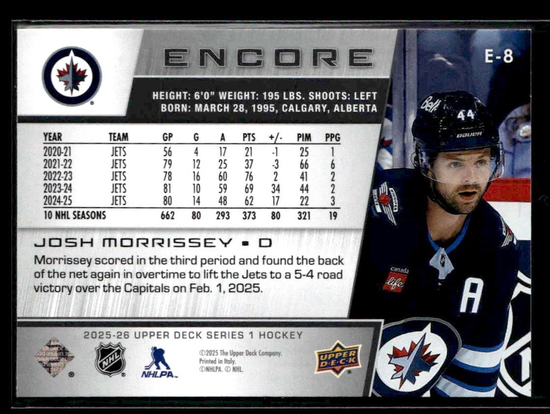 2025-26 Upper Deck #E-8 Josh Morrissey Encore