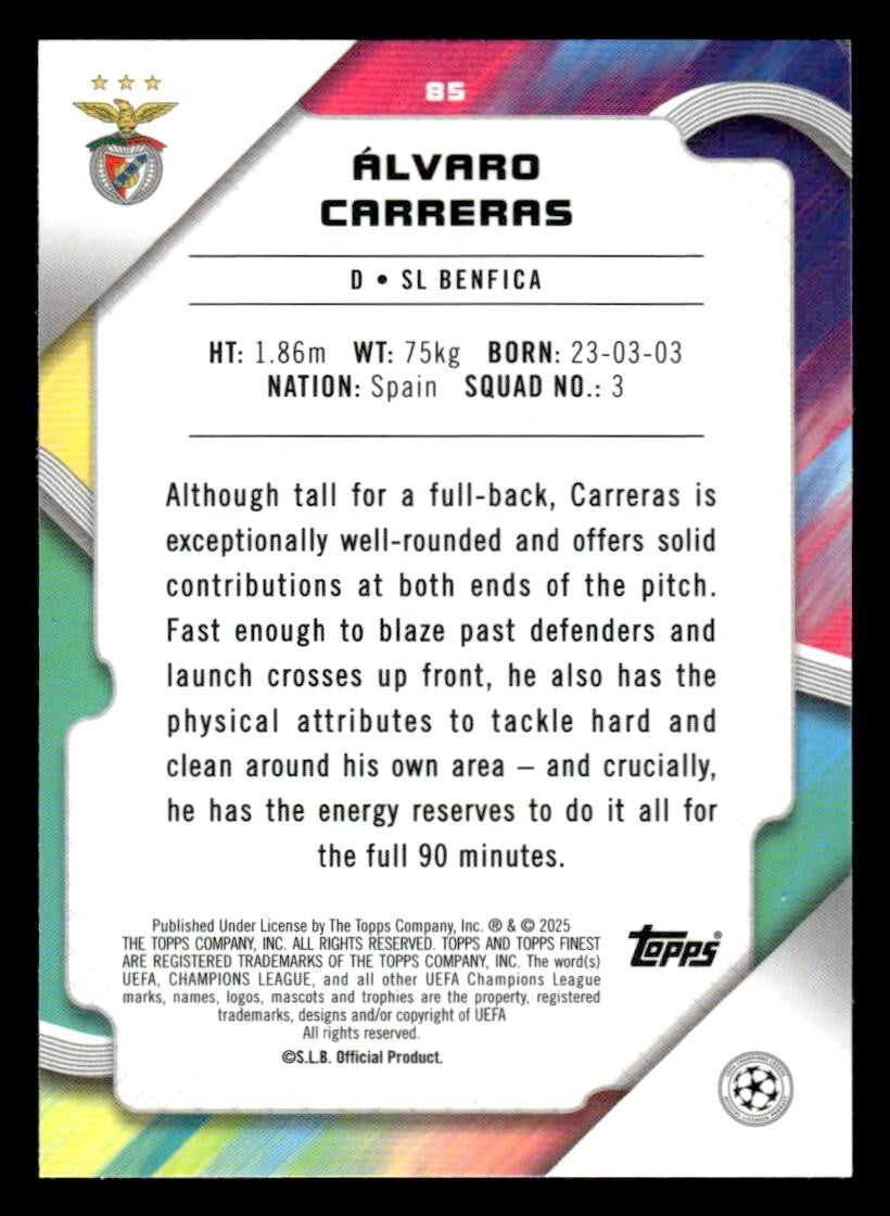 2024-25 Topps Finest UEFA Club Comp #85 Alvaro Carreras