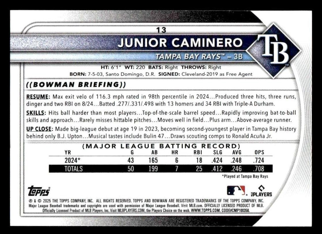 2025 Bowman #13 Junior Caminero