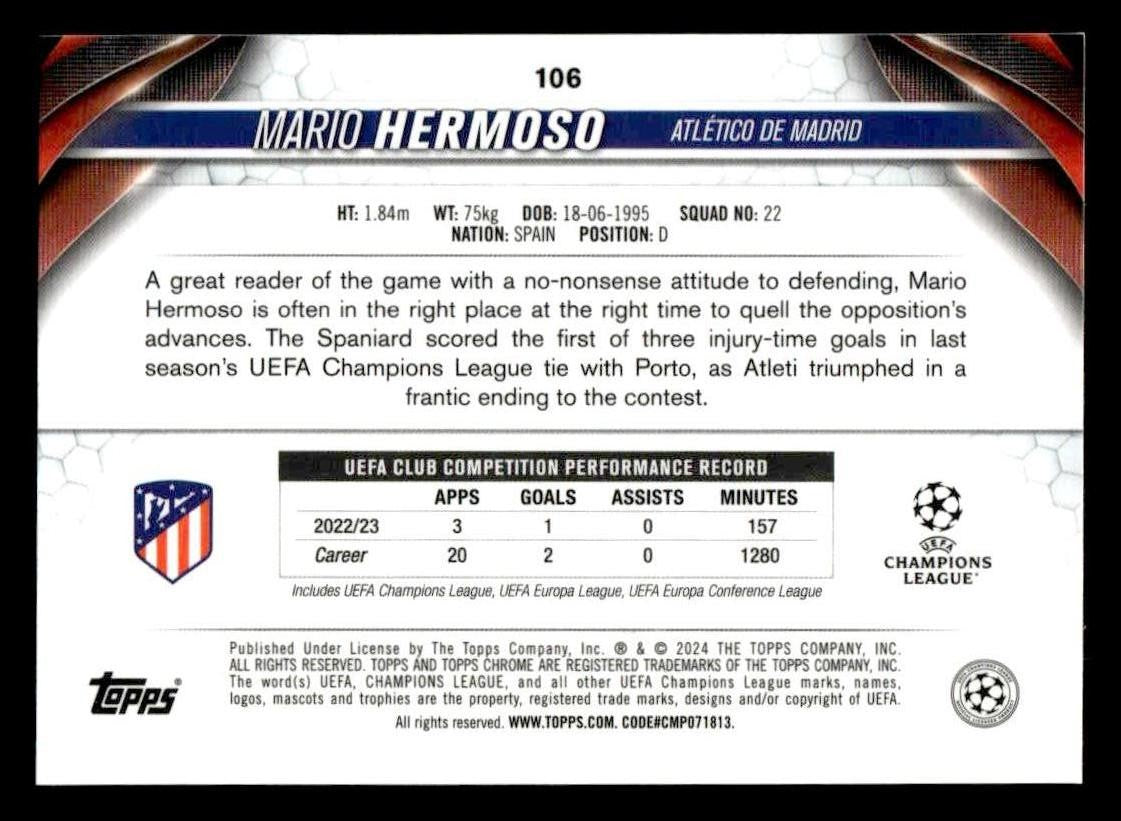 2023-24 Topps Chrome UEFA Club Competitions #106 Mario Hermoso