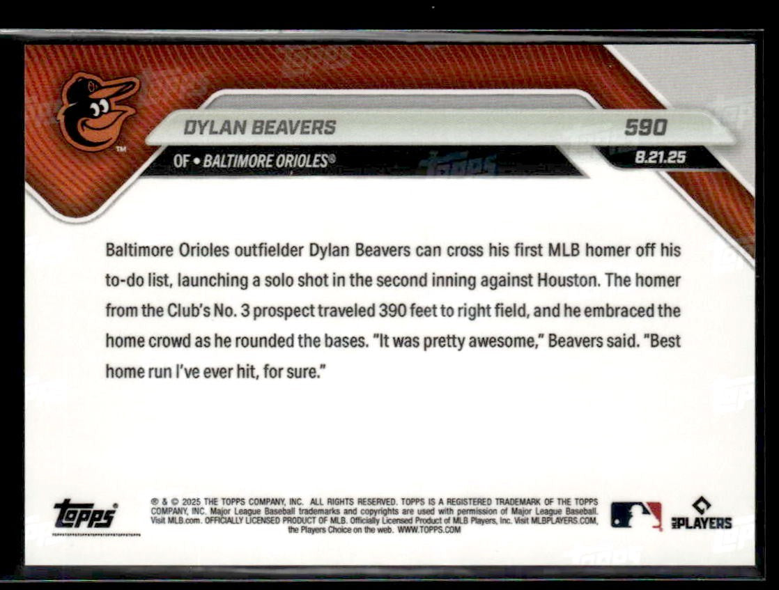 2025 Topps Now #590 Dylan Beavers 1st MLB HR in 1st At Bat