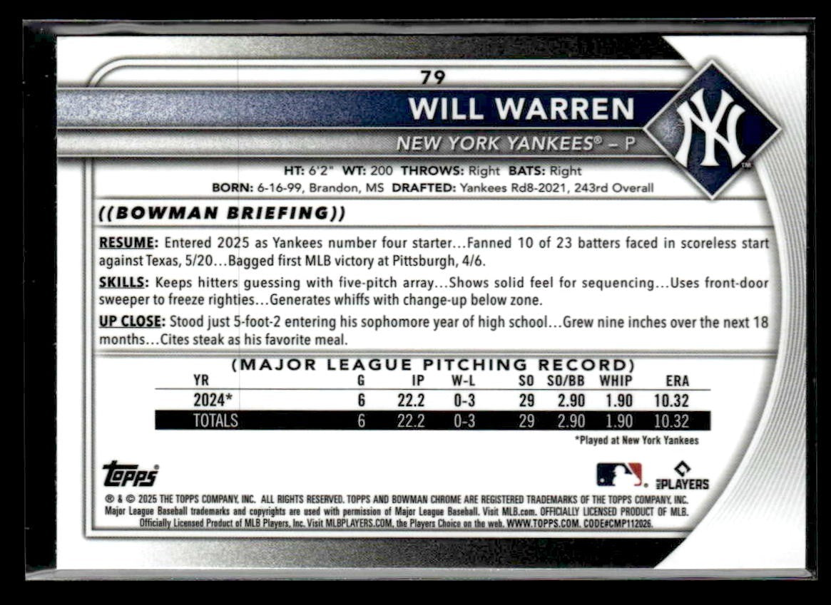 2025 Bowman Chrome #79 Will Warren