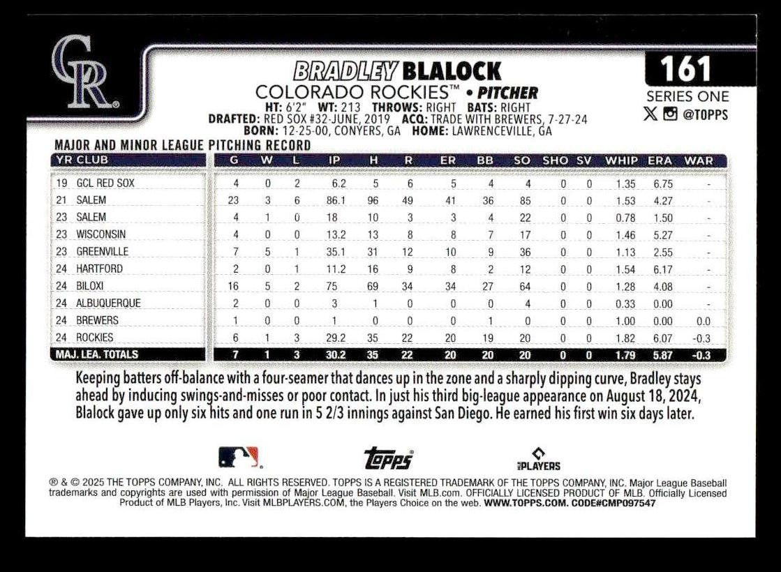 2025 Topps #161 Bradley Blalock