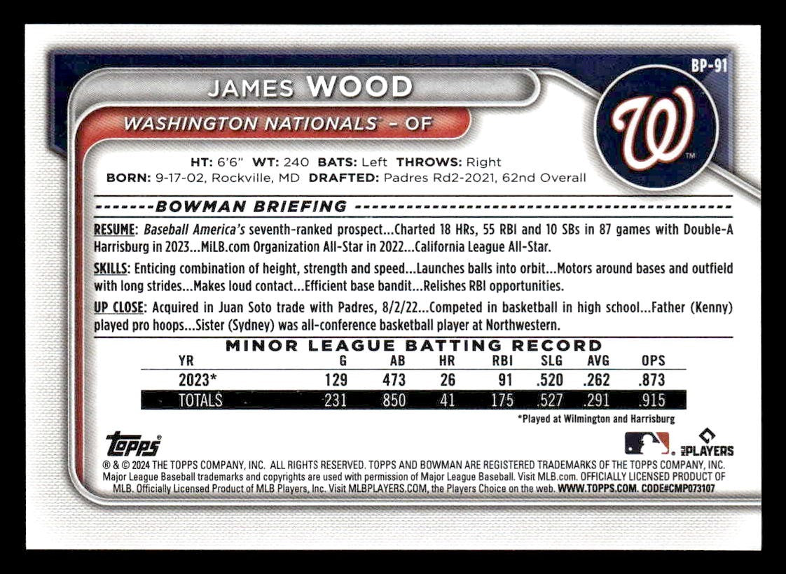2024 Bowman #BP-91 James Wood Prospects