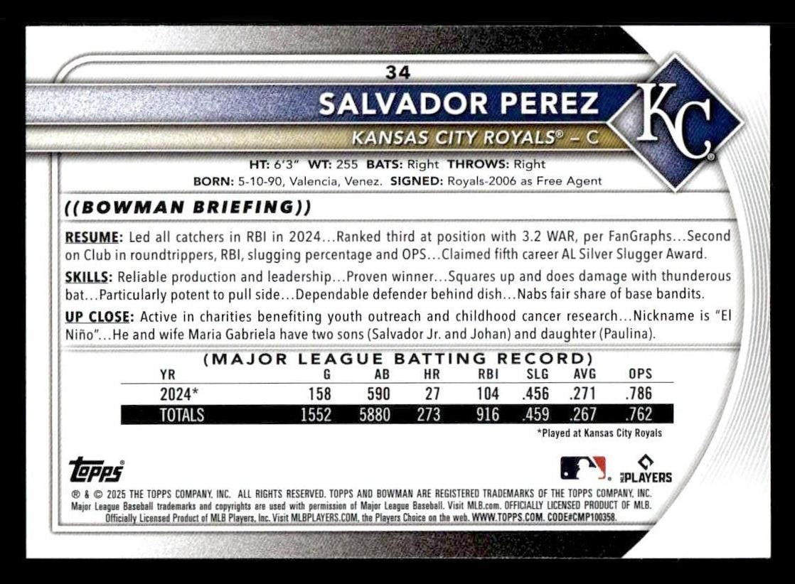 2025 Bowman #34 Salvador Perez