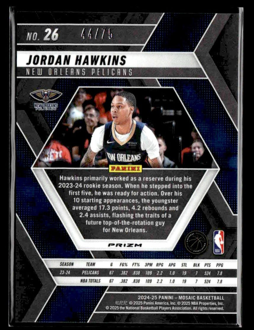 2024-25 Panini Mosaic #26 Jordan Hawkins Choice Fusion Red & Yellow Mosaic #/75