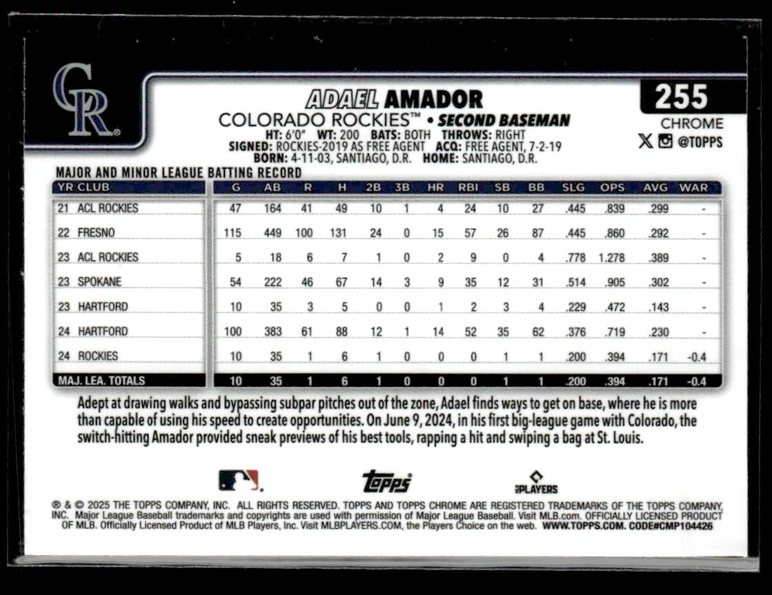2025 Topps Chrome #255 Adael Amador