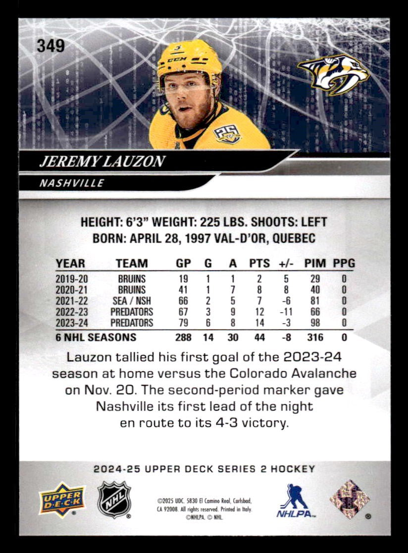 2024-25 Upper Deck #349 Jeremy Lauzon