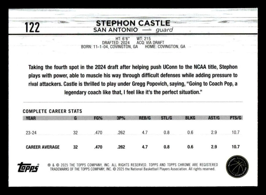 2024-25 Topps Chrome #122 Stephon Castle