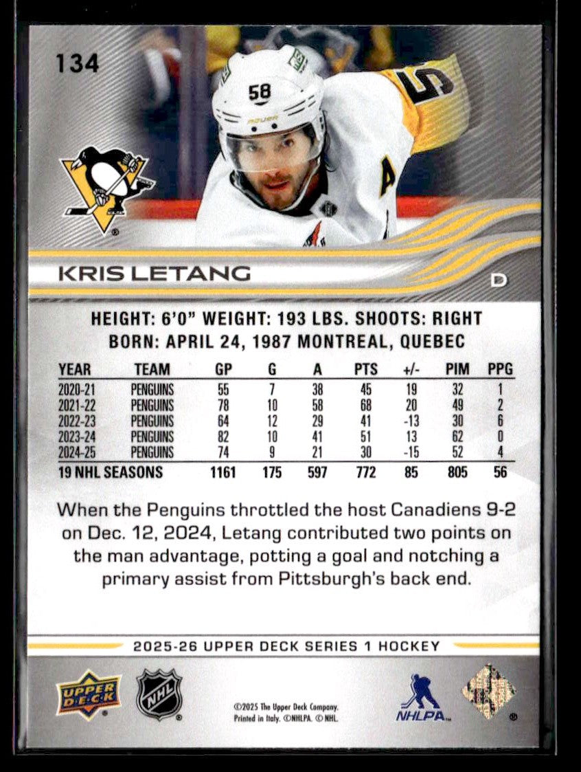 2025-26 Upper Deck #134 Kris Letang