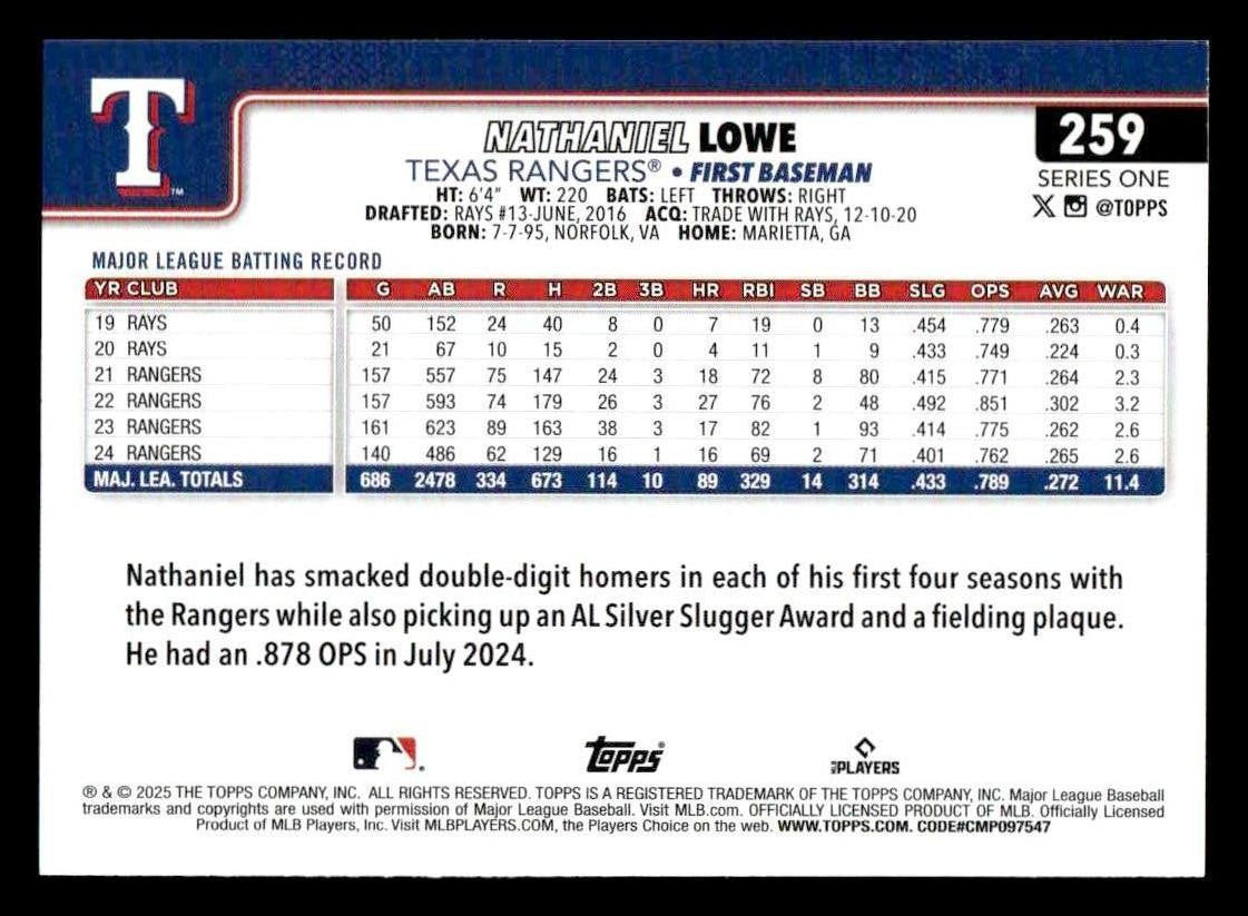 2025 Topps #259 Nathaniel Lowe