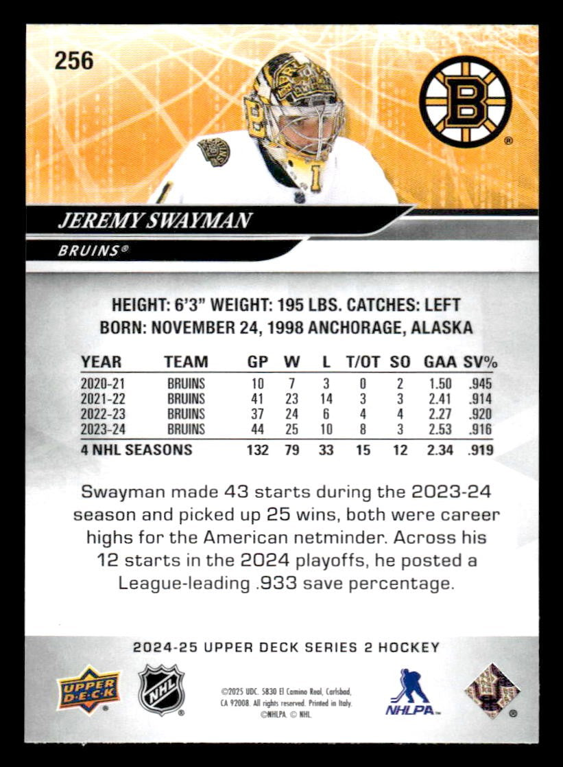 2024-25 Upper Deck #256 Jeremy Swayman
