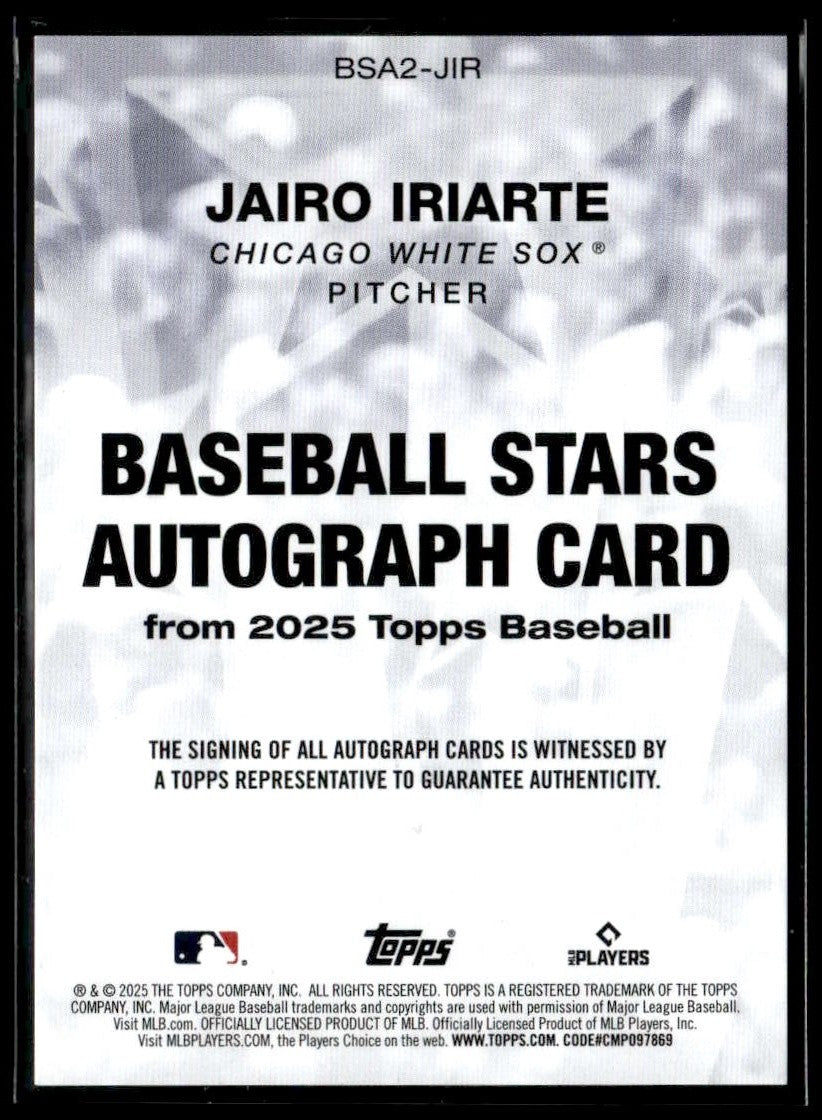 2025 Topps #BSA2-JIR Jairo Iriarte Baseball Stars Auto Black (Series Two) #/10
