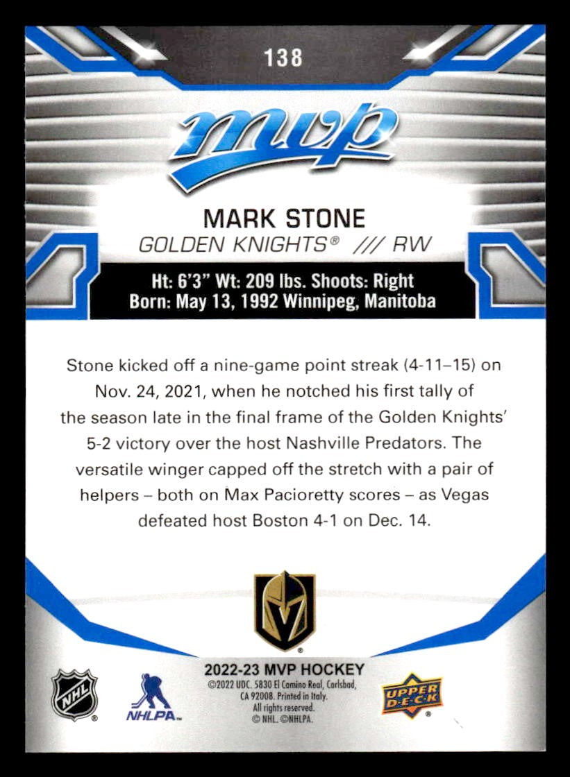 2022-23 Upper Deck MVP #138 Mark Stone Blue Script