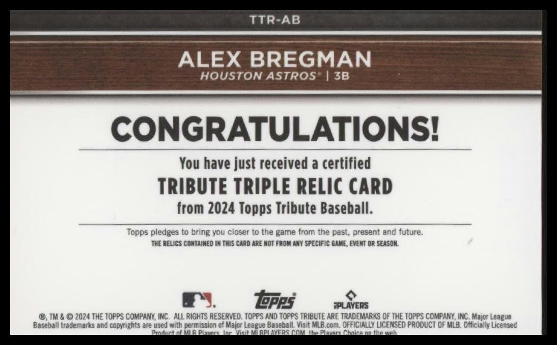 2024 Topps Tribute #TTR-AB Alex Bregman Tribute Triple Relics Blue #/150