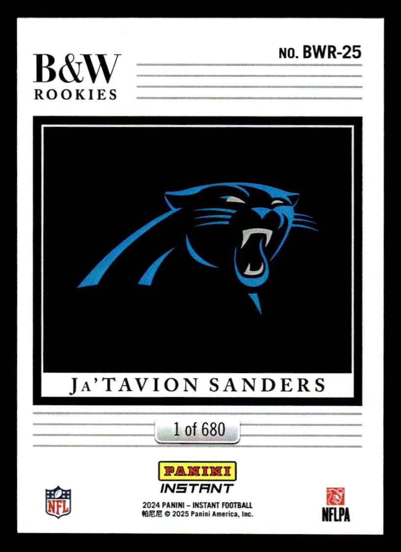 2024 Panini Instant NFL Black & White Rookies #BWR-25 Ja'Tavion Sanders