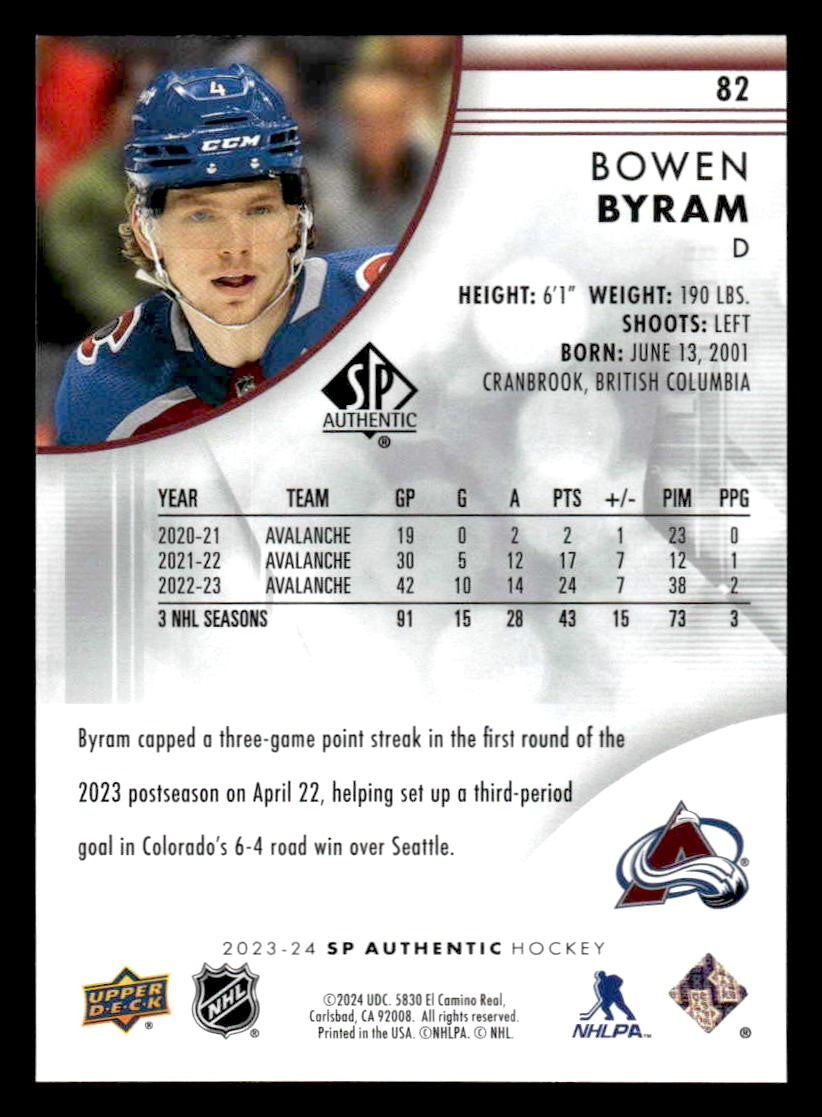 2023-24 SP Authentic #82 Bowen Byram