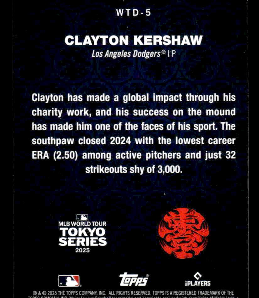 2025 Topps #WTD-5 Clayton Kershaw World Tour Domination