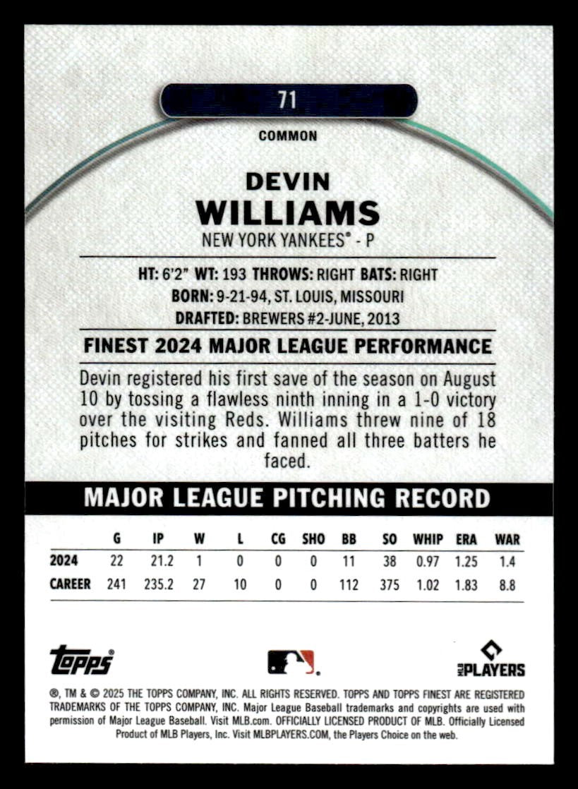 2025 Finest #71 Devin Williams