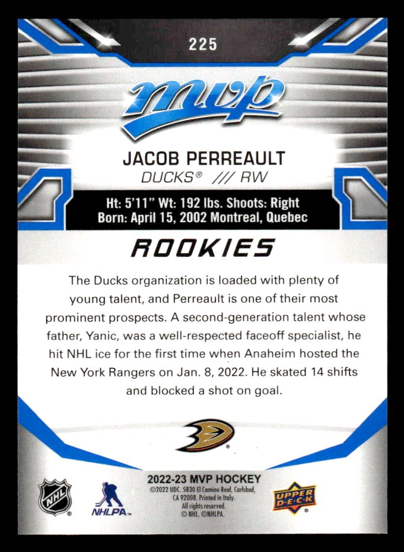 2022-23 Upper Deck MVP #225 Jacob Perreault Blue Script