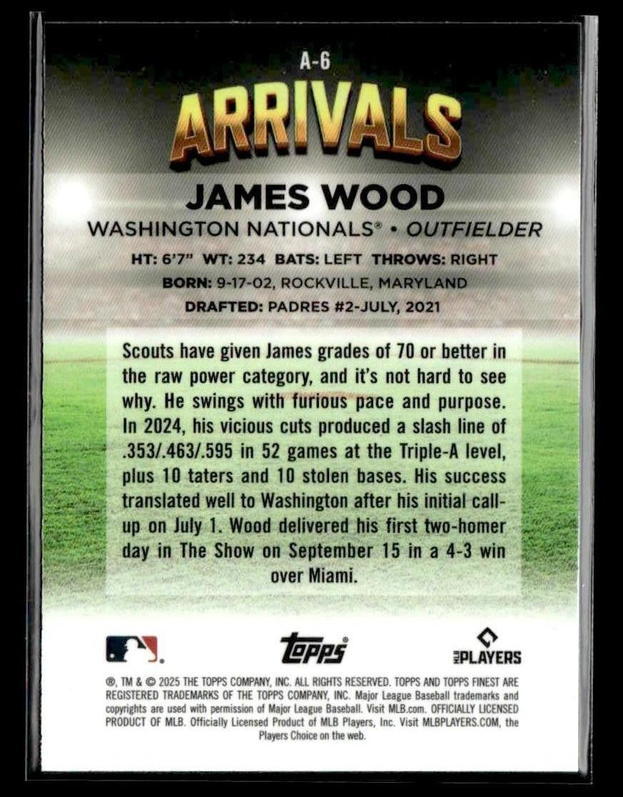 2025 Finest #A-6 James Wood Arrivals Sky Blue #001/150