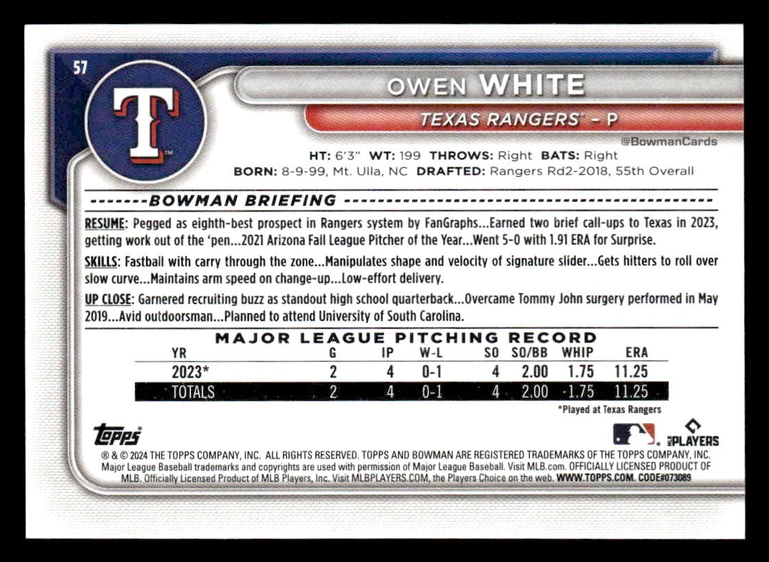 2024 Bowman #57 Owen White