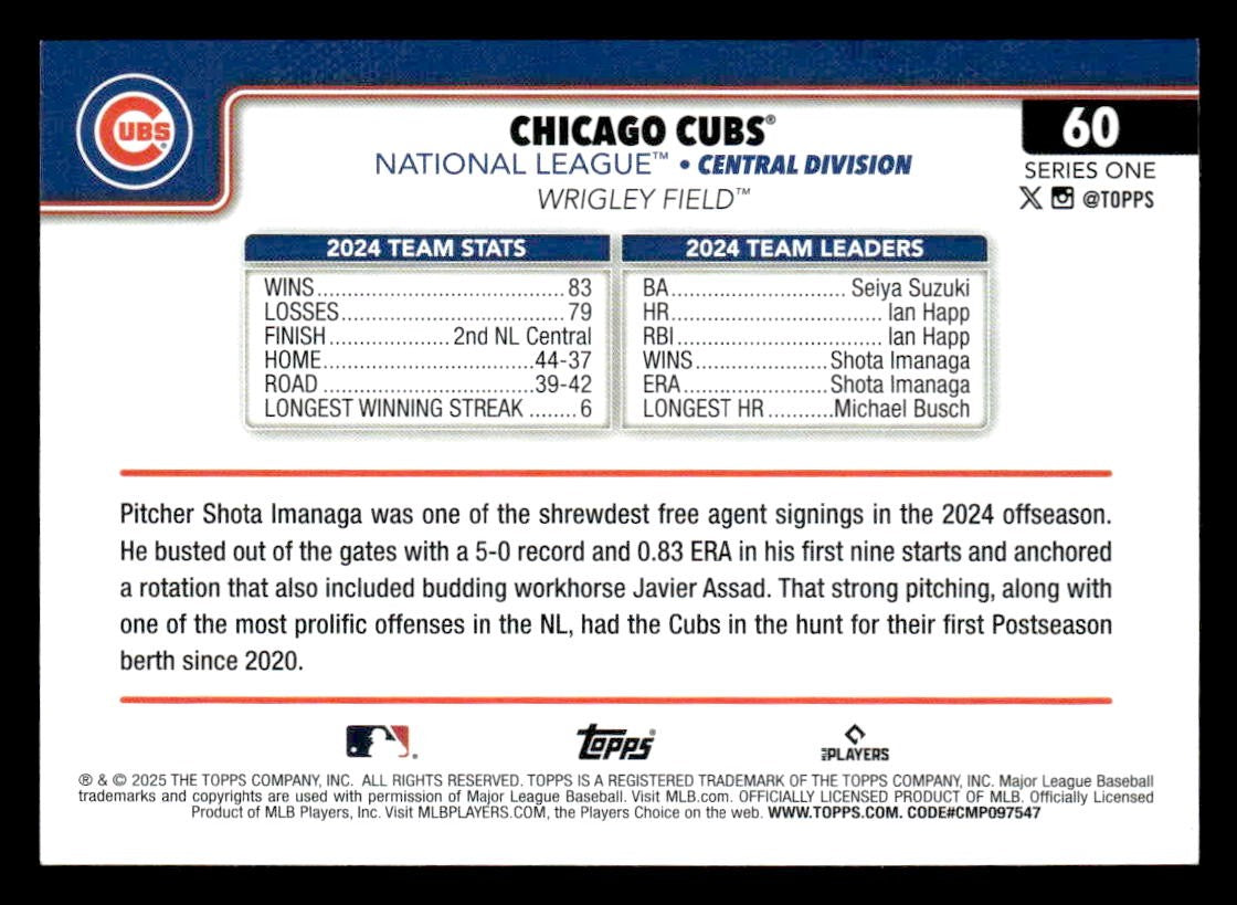 2025 Topps #60 Chicago Cubs