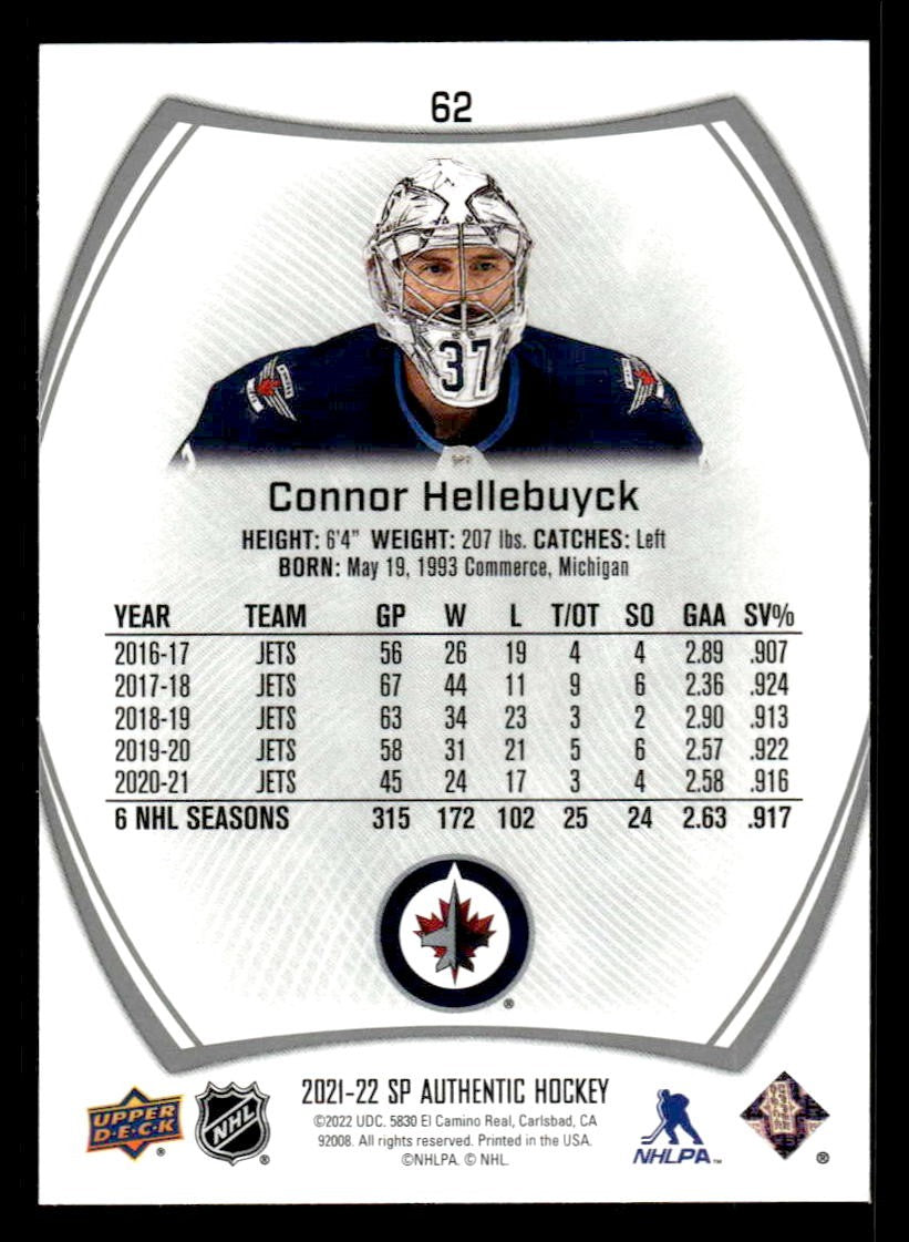 2021-22 SP Authentic #62 Connor Hellebuyck