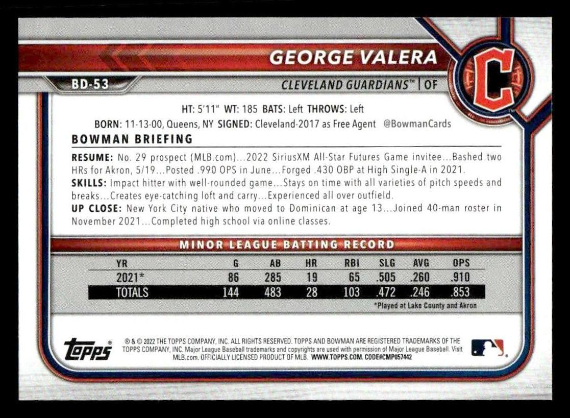 2022 Bowman Draft 1st Edition #BD-53 George Valera