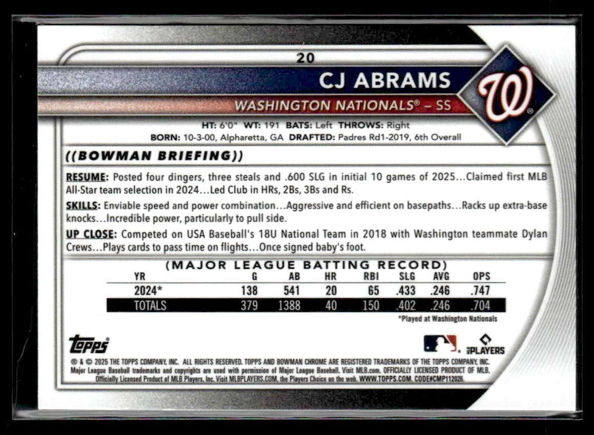 2025 Donruss Chrome #20 CJ Abrams Green Geometric Refractor #74/99