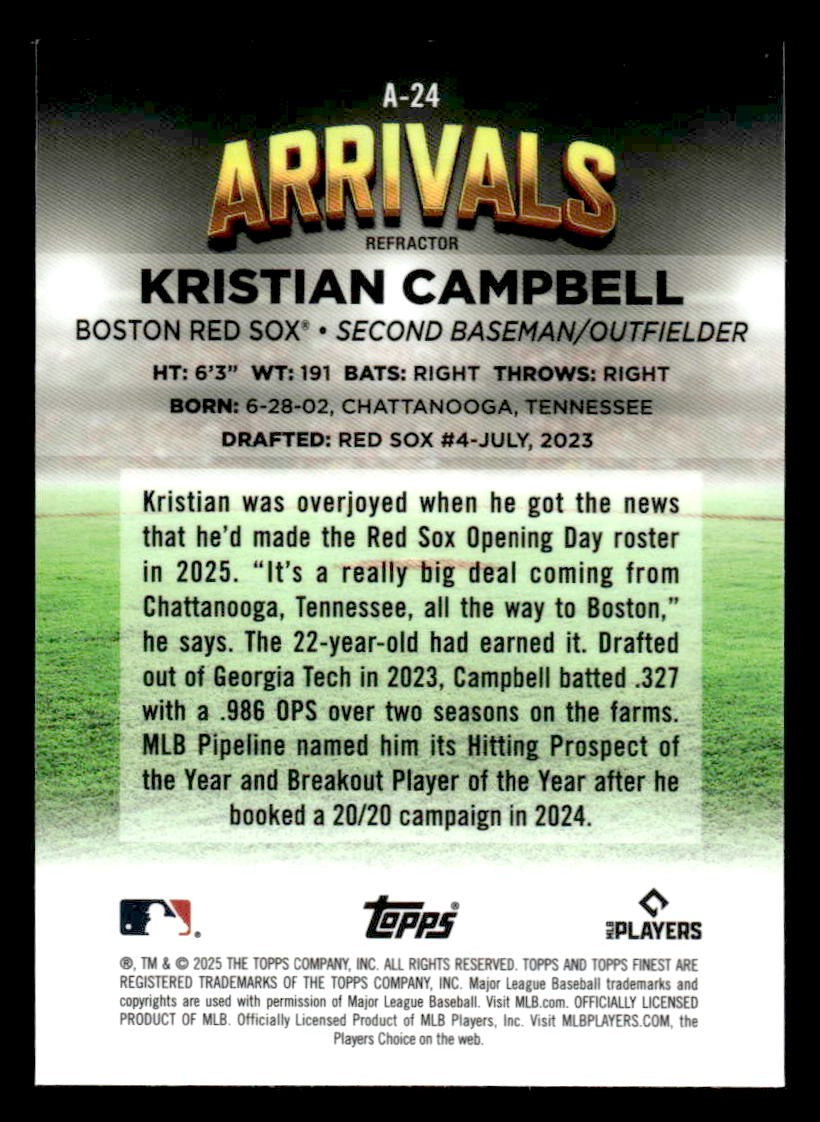 2025 Finest #A-24 Kristian Campbell Arrivals Refractor