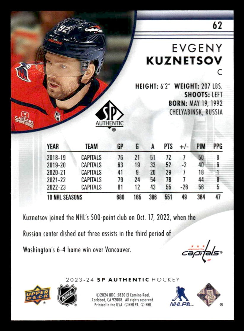 2023-24 SP Authentic #62 Evgeny Kuznetsov