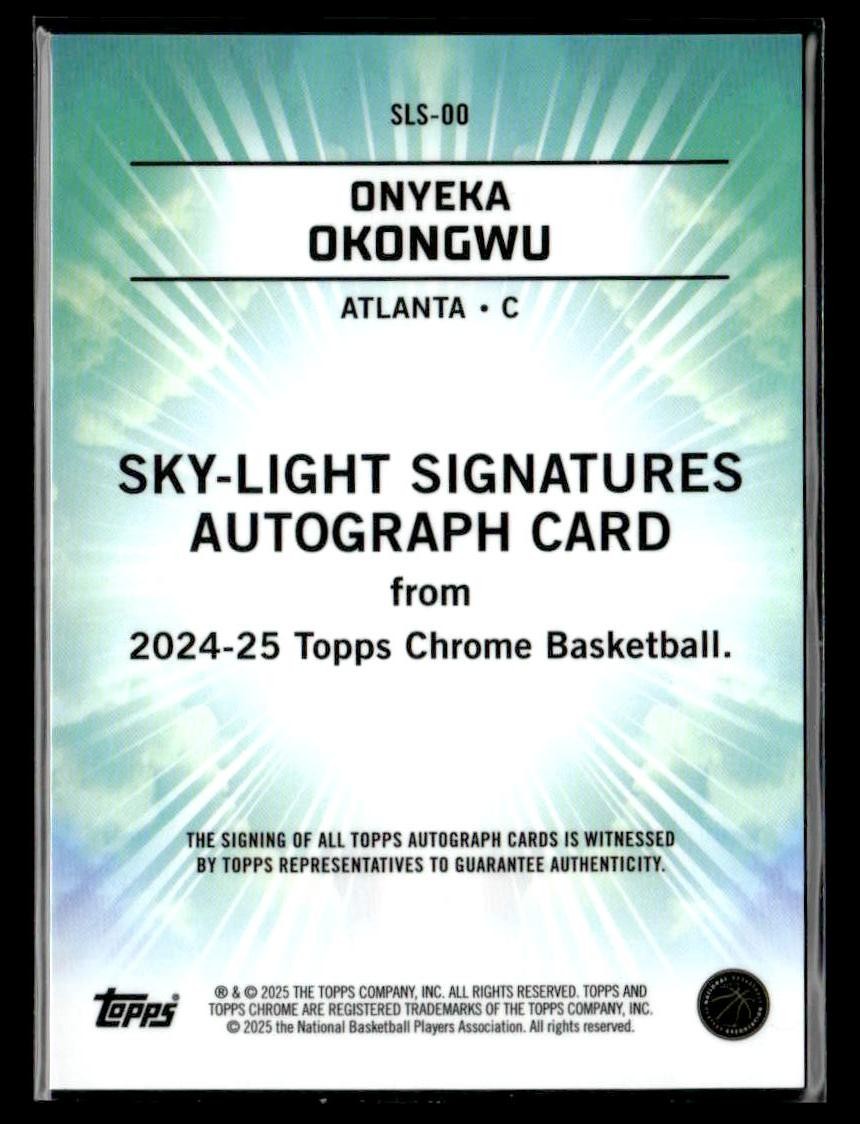 2024-25 Topps Chrome Sapphire Onyeka Okongwu Sky-Light Sigs Orange #22/25