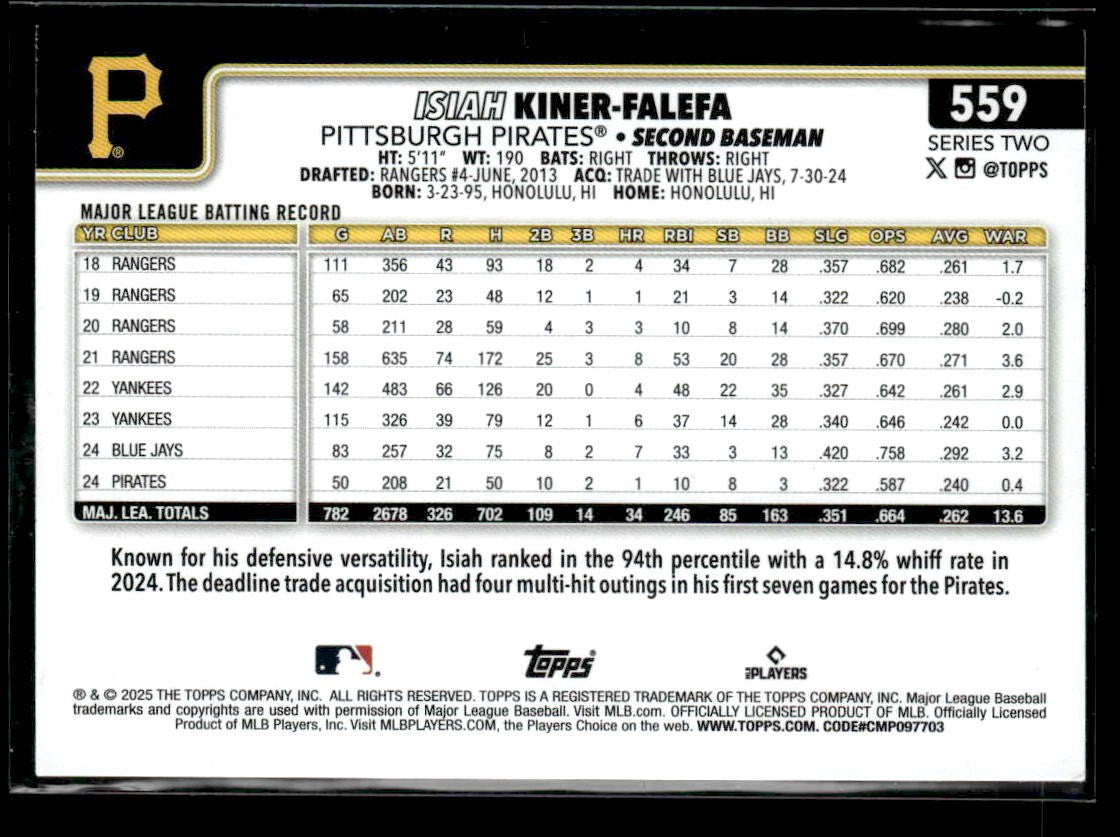 2025 Topps #559 Isiah Kiner-Falefa True Photo Variation