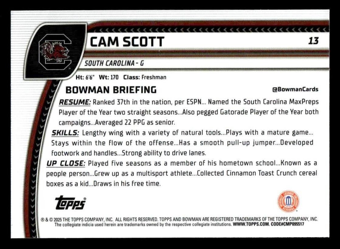 2024-25 Bowman University Chrome #13 Cam Scott