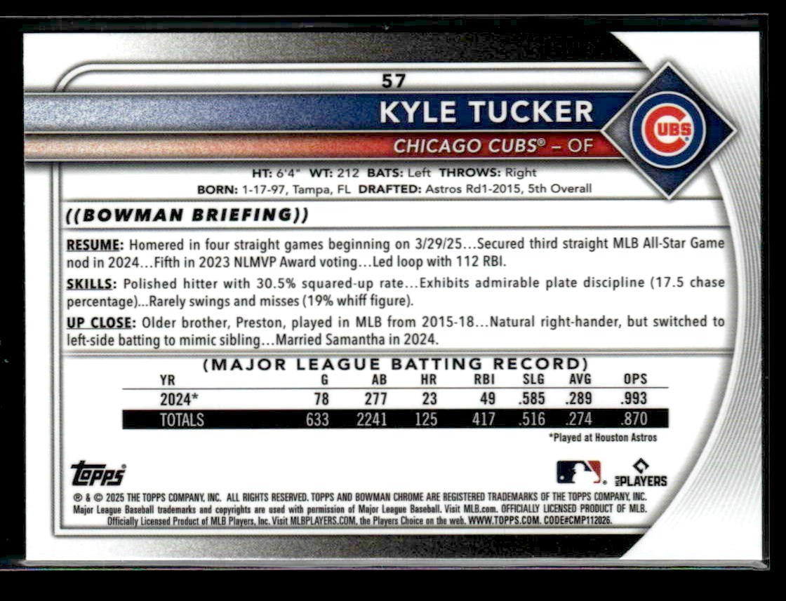 2025 Bowman Chrome #57 Kyle Tucker